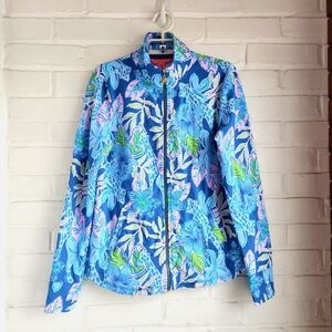 Lilly Pulitzer Woman’s Size XS Zip Front Jacket Florals Beach Blue Pink